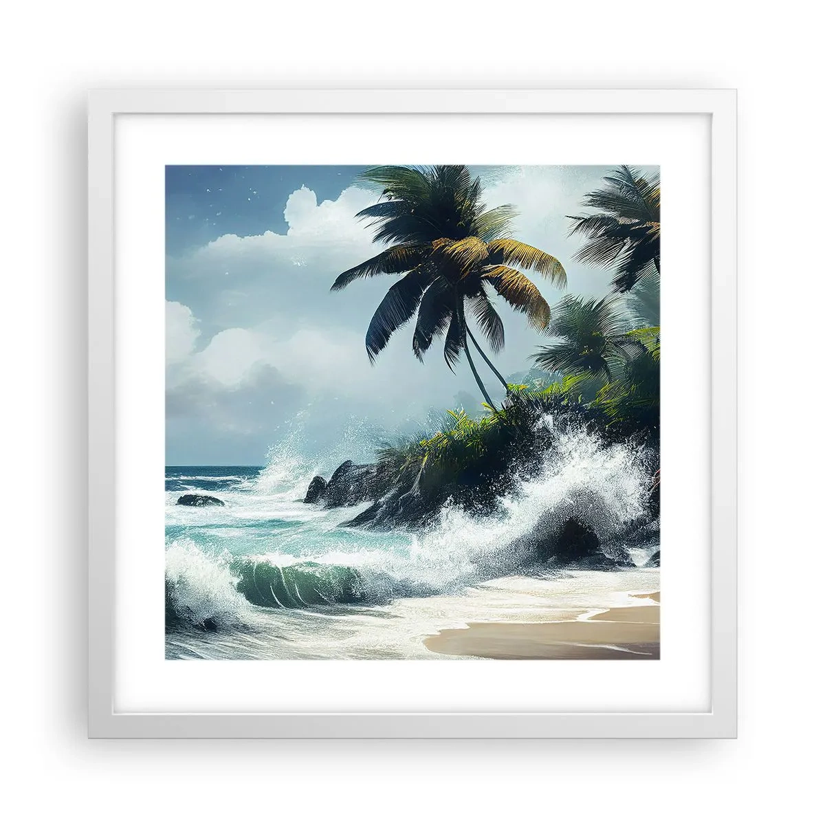 Plakat w białej ramie - Na tropikalnym brzegu - 40x40 cm