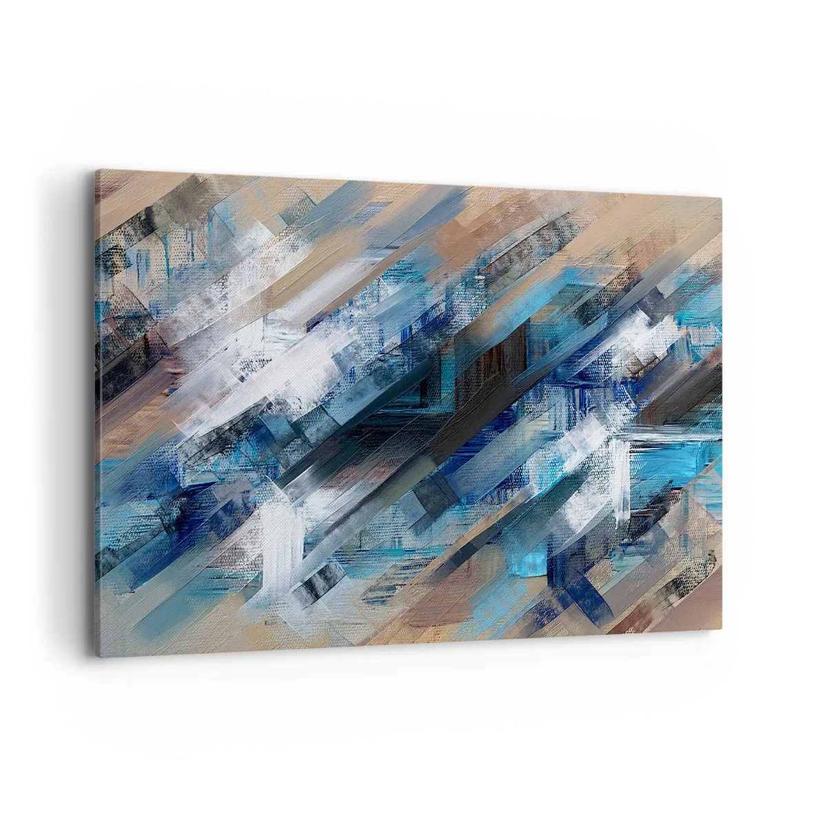 Obraz na płótnie - Abstrakcyjna kompozycja z błękitnymi ukośnymi liniami - 100x70cm - Po błękitnym skosie - Nowoczesna dekoracja ścienna do salonu, kuchni i sypialni ARTTOR