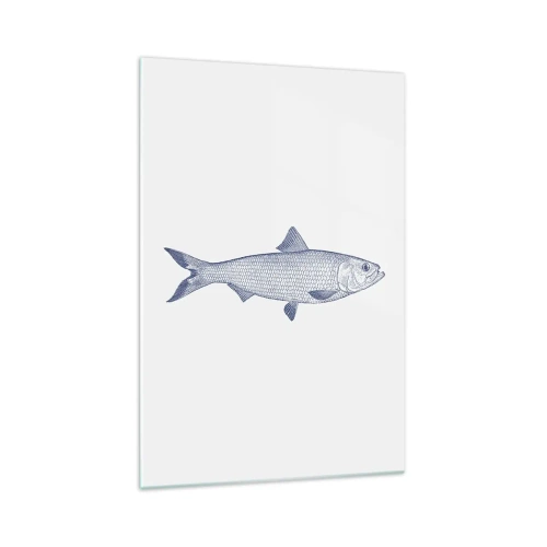 Obraz na szkle - Ilustracja ryby w odcieniach niebieskiego na jasnym tle - 70x100cm - Pozdrowienia z północnych mórz - Nowoczesna dekoracja ścienna do salonu i sypialni ARTTOR