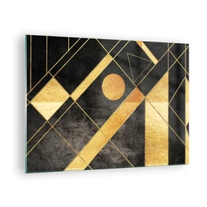 Obraz na szkle - Słońce pustyni - Złote geometryczne wzory na czarnym tle - 70x50cm