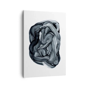 Obraz na płótnie - Abstrakcyjna kompozycja splątanych, ciemnych pociągnięć pędzla na jasnym tle - 50x70cm - To nie takie proste - Nowoczesna dekoracja ścienna do salonu, kuchni i sypialni ARTTOR
