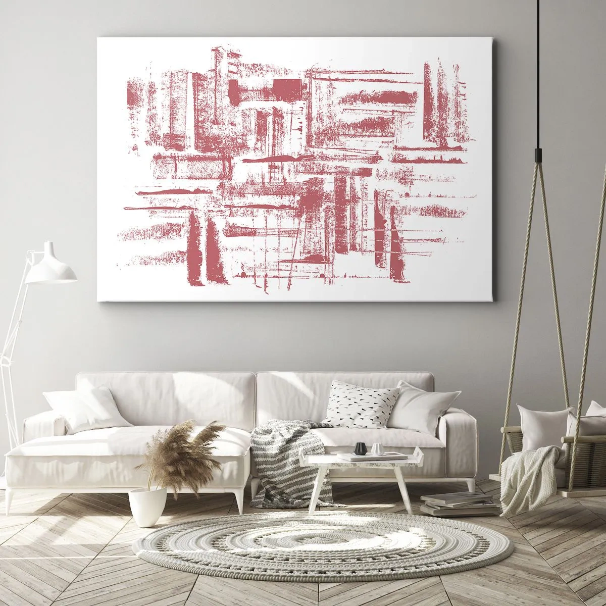 Obraz na płótnie - Abstrakcyjne różowe tekstury na białym tle - 70x50cm - Czerwone miasto - Nowoczesna dekoracja ścienna do salonu i sypialni ARTTOR