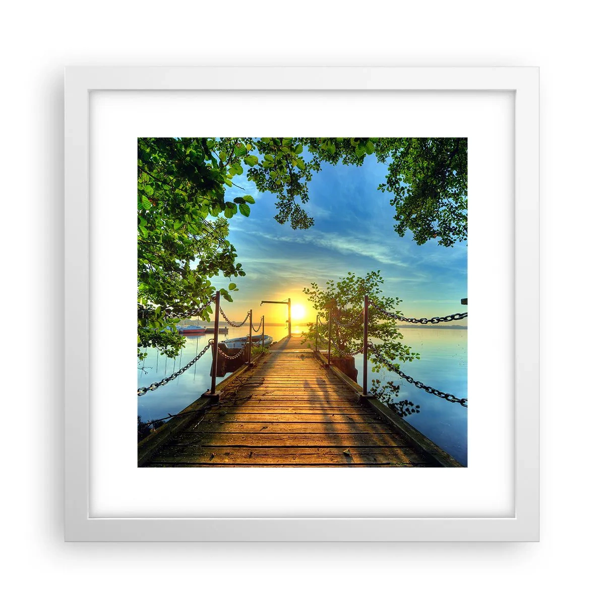 Plakat w białej ramie - Zachód nad wodą - 30x30 cm