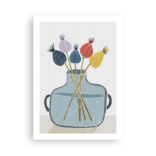Plakat - Minimalistyczna kompozycja makówek w szklanym wazonie - 50x70cm - Jak makiem zasiał - Nowoczesna dekoracja ścienna do salonu, kuchni i sypialni ARTTOR