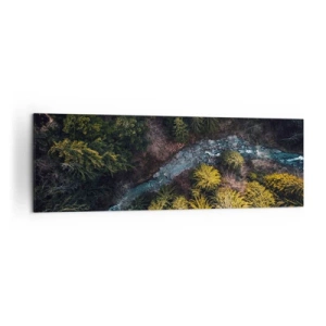 Obraz na płótnie - Widok z góry na las z wijącą się rzeką - 160x50cm - Szybko, coraz szybciej - Nowoczesna dekoracja ścienna do salonu i sypialni ARTTOR