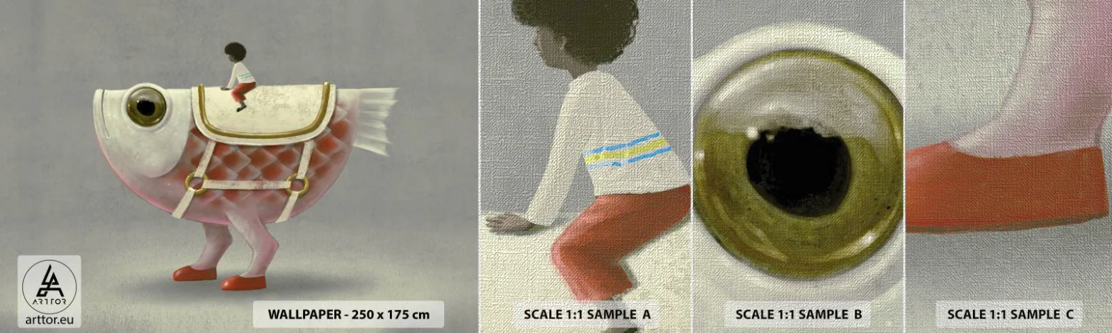 Fototapeta Próbka Premium Canvas - Ryboński jeździec - Abstrakcja, Ryba, Dla Dzieci - 100x30 cm