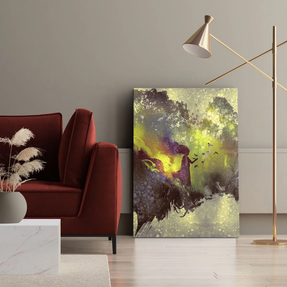 Obraz na płótnie - Artystyczna sylwetka kobiety z naturą w tle - 70x100cm - Matka Natura - Nowoczesna dekoracja ścienna do salonu i sypialni ARTTOR
