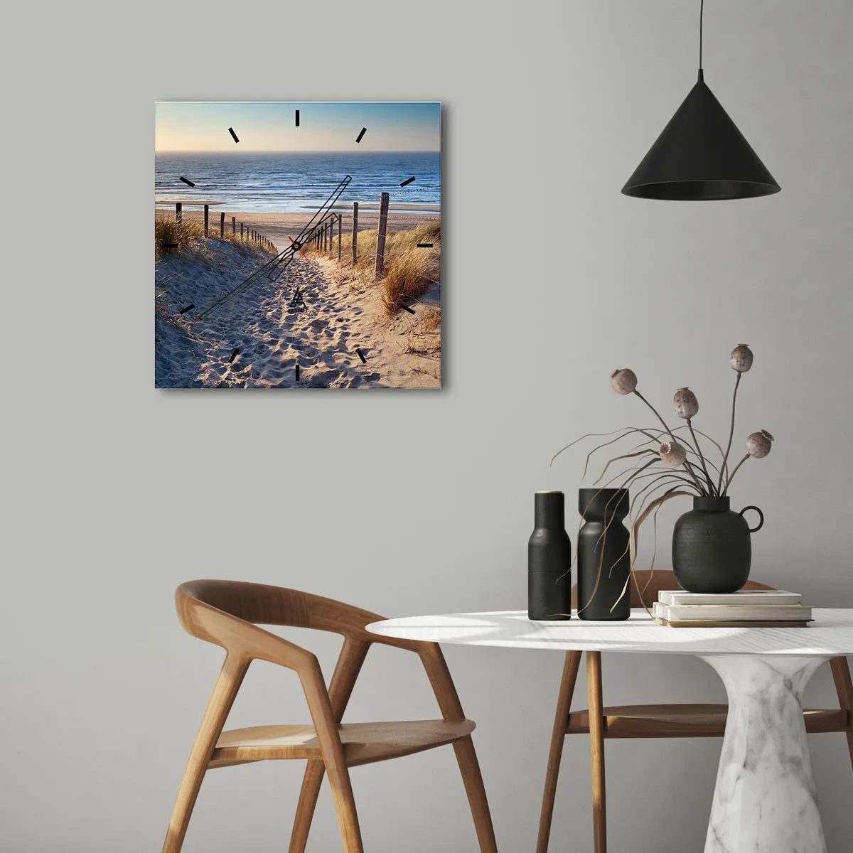 Zegar ścienny - Morza szum, ptaków śpiew, dzika plaża pośród traw… - 40x40 cm