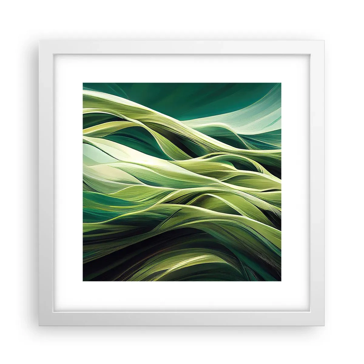Plakat w białej ramie - Abstrakcyjna gra w zielone - 30x30 cm