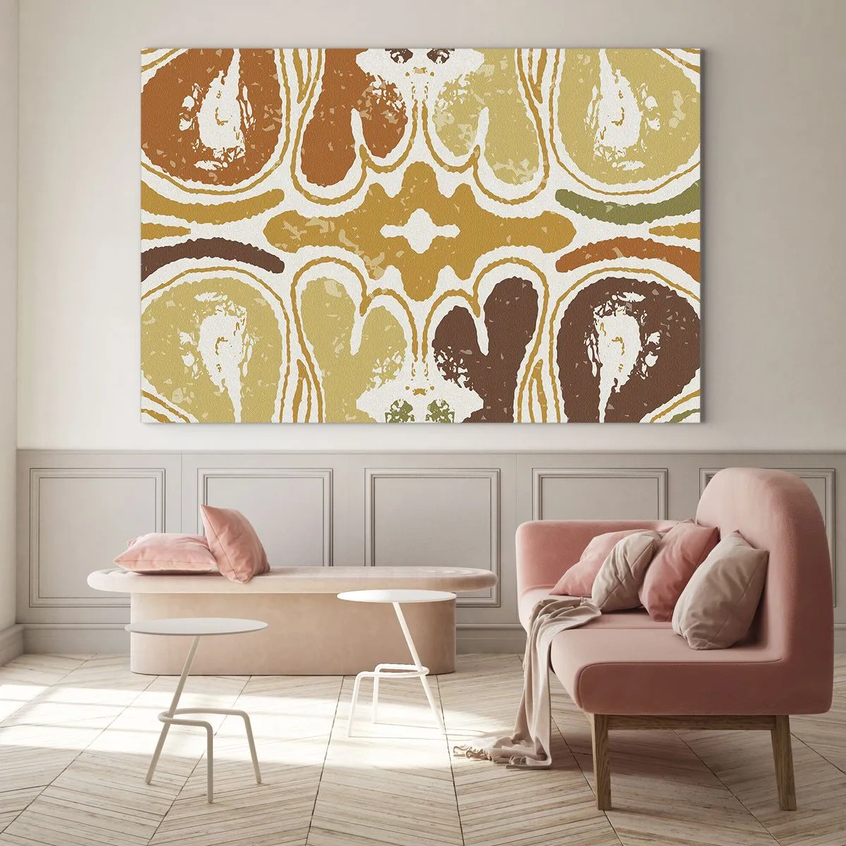 Obraz na szkle - Symetryczna abstrakcja w ciepłych barwach ziemi - 70x50cm - Abstrakcja sentymentalna - Nowoczesna dekoracja ścienna do salonu i sypialni ARTTOR