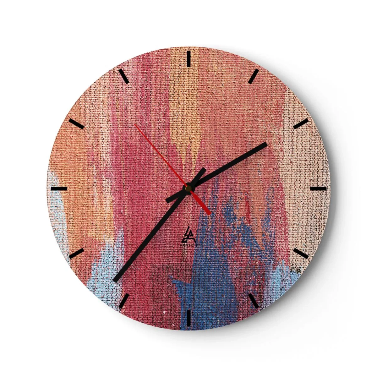 Zegar ścienny - Kolorowe pociągnięcia farby na fakturze płótna - 30x30cm - Spłynąć tęczą - Nowoczesna dekoracja ścienna do salonu, kuchni i sypialni ARTTOR