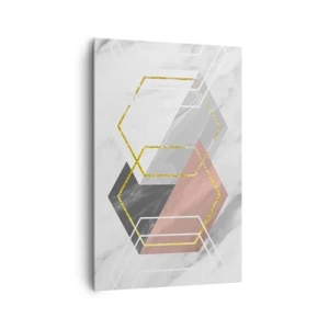 Obraz na płótnie - Geometryczne figury z akcentami złota i marmuru - 80x120cm - Kompozycja łańcuchowa - Nowoczesna dekoracja ścienna do salonu i sypialni ARTTOR