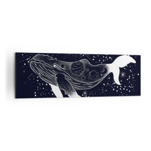 Obraz na płótnie - Graficzna ilustracja wieloryba w kosmicznym stylu - 160x50cm - W oceanie wszechświata - Nowoczesna dekoracja ścienna do salonu i sypialni ARTTOR