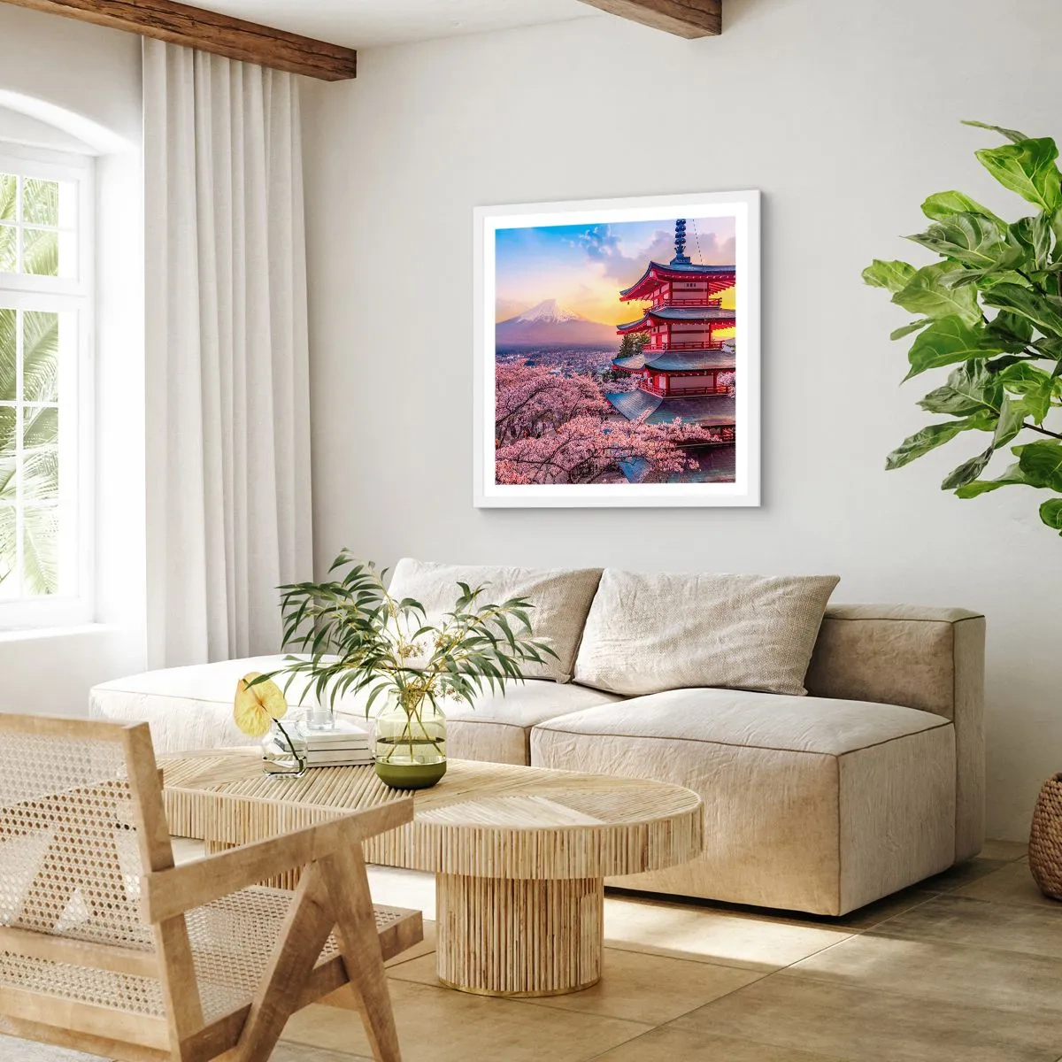 Plakat w białej ramie - Esencja japońskiego ducha - 50x50 cm