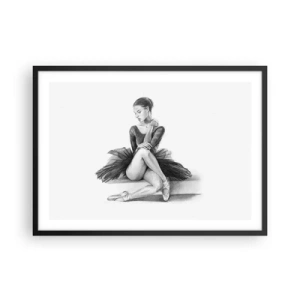 Plakat w czarnej ramie - Szkic baletnicy w subtelnym, klasycznym stylu - 70x50cm - Zaczarowana tańcem - Nowoczesna dekoracja ścienna do salonu i sypialni ARTTOR
