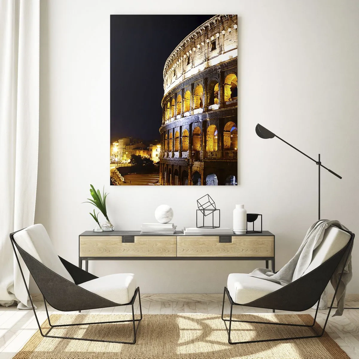 Obraz na szkle - Koloseum nocą z podświetlonymi łukami - 50x70cm - Igrzyska czas zacząć - Nowoczesna dekoracja ścienna do salonu, kuchni i sypialni ARTTOR