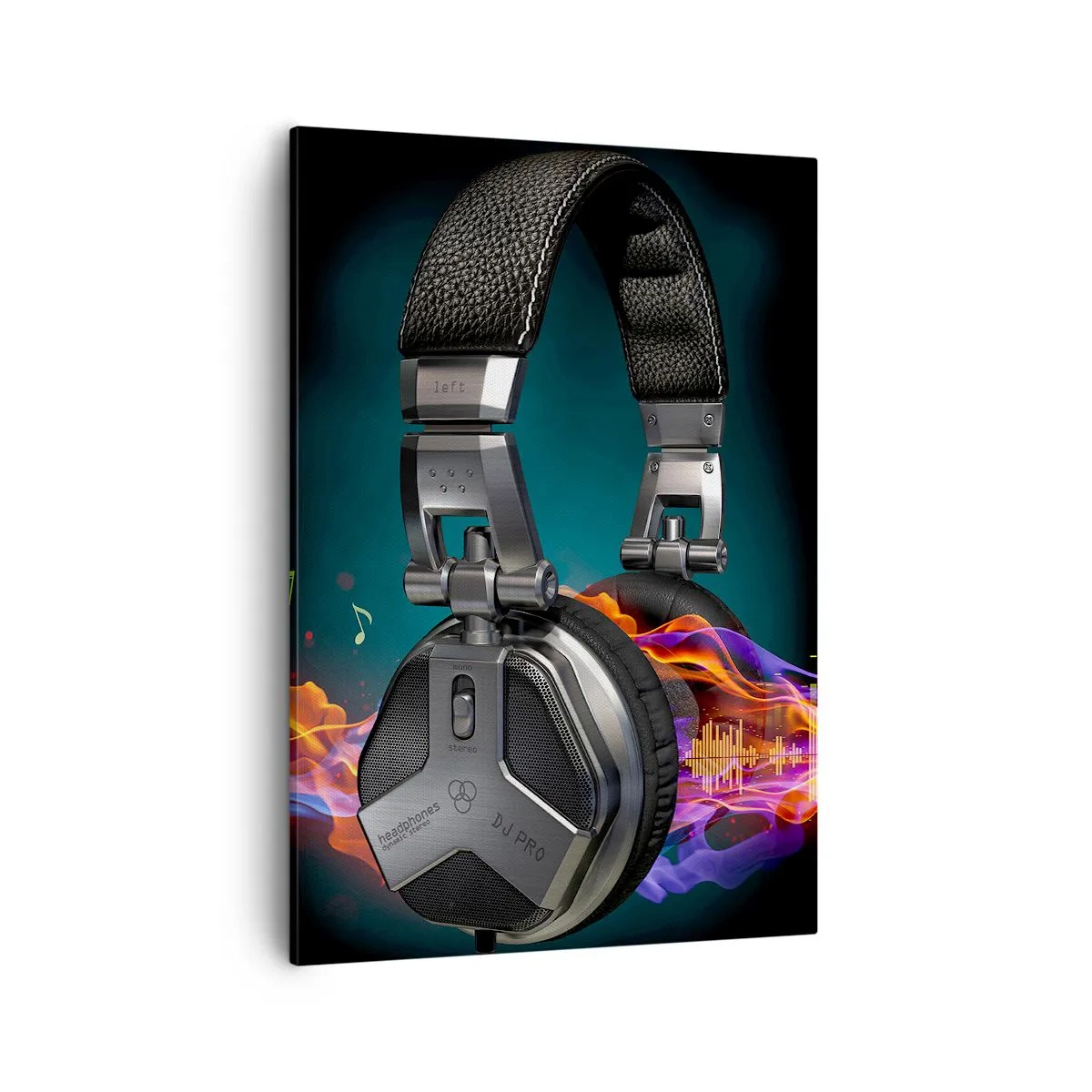 Obraz na płótnie - Słuchawki DJ z efektem wizualnym muzyki - 50x70cm - W ogniu muzyki - Nowoczesna dekoracja ścienna do salonu, kuchni i sypialni ARTTOR