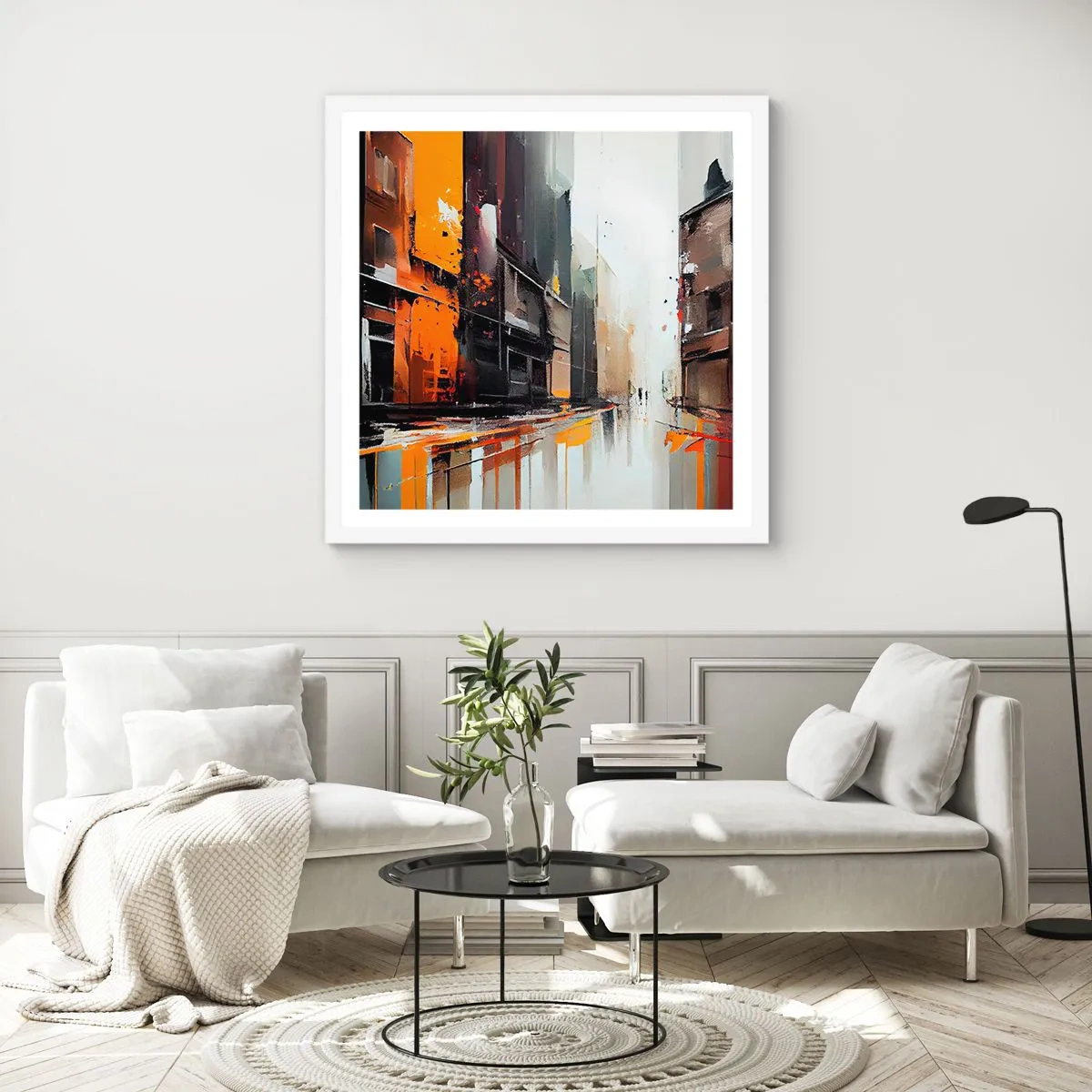 Plakat w białej ramie - Deszczowy dzień - 50x50 cm