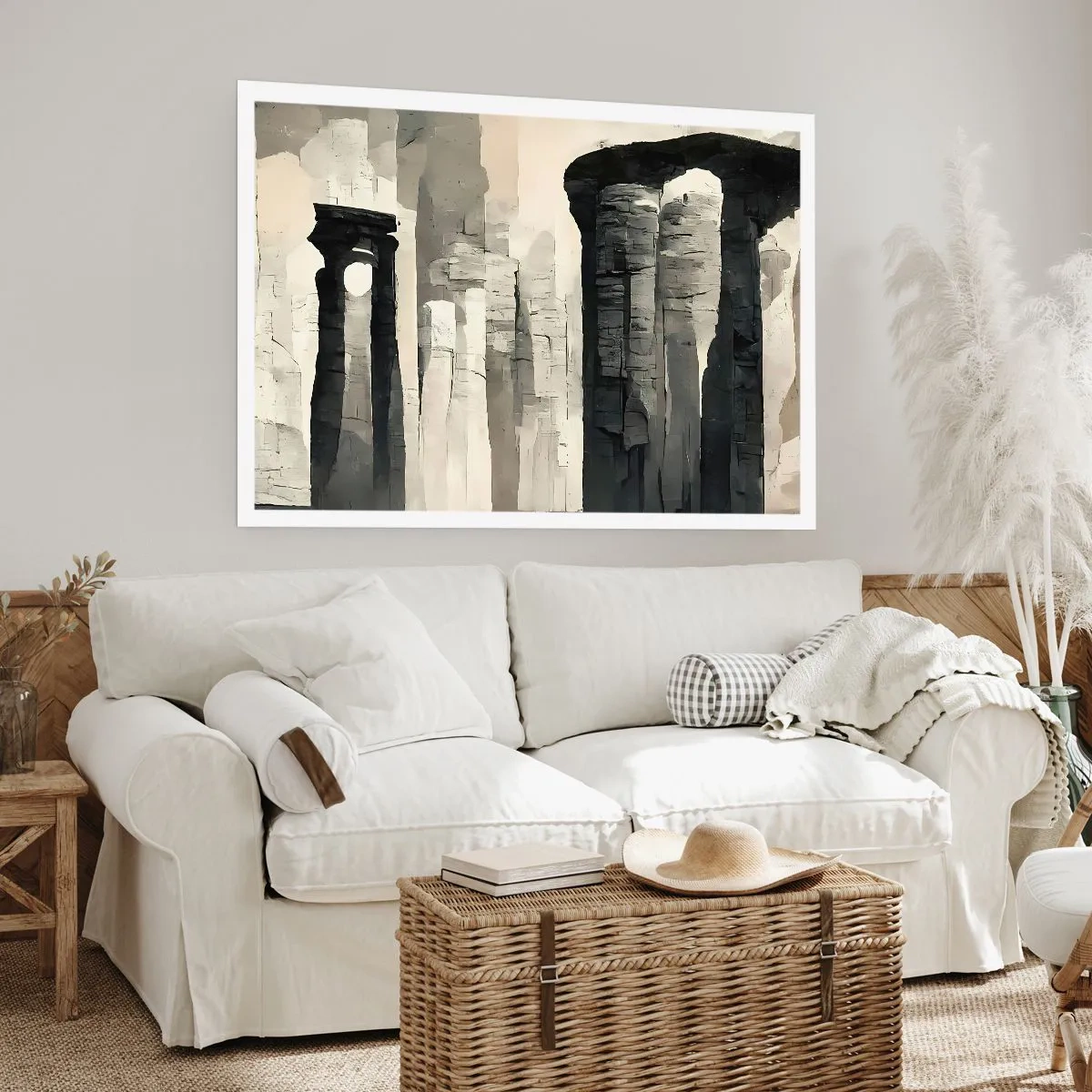 Plakat - Zabytkowe kolumny w klimatycznej monochromatycznej scenerii - 100x70cm - Majestat antyku - Nowoczesna dekoracja ścienna do salonu i sypialni ARTTOR