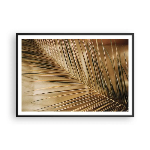 Plakat w czarnej ramie - Złota liść palmy na jednolitym tle - 100x70cm - Naturalna kolumnada - Nowoczesna dekoracja ścienna do salonu i sypialni ARTTOR