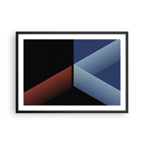Plakat w czarnej ramie - Geometryczne linie w odcieniach czerwieni i błękitu - 70x50cm - Prosta historia - Nowoczesna dekoracja ścienna do salonu i sypialni ARTTOR