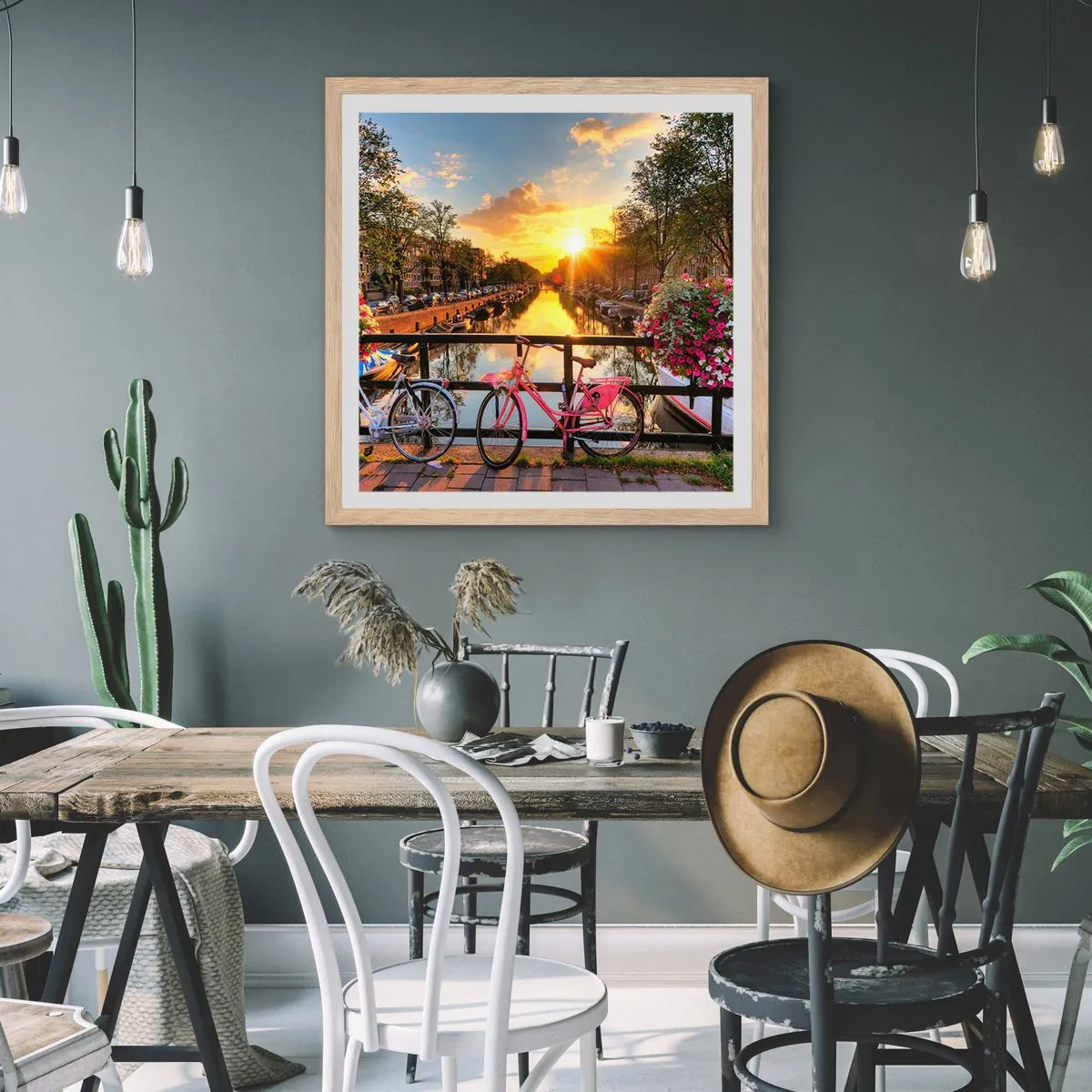 Plakat w ramie jasny dąb - Wiosenny poranek w Amsterdamie - 50x50 cm