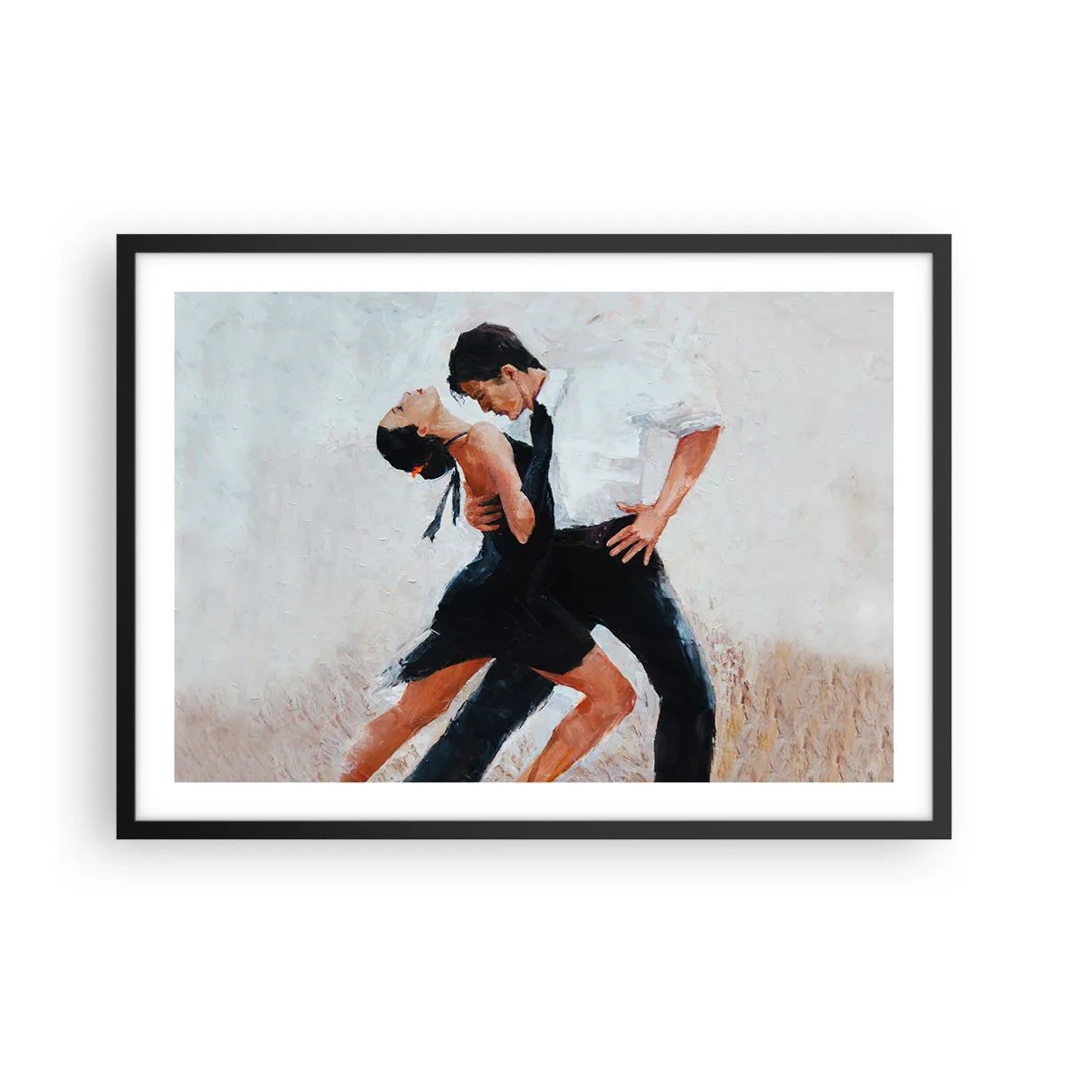 Plakat w czarnej ramie - Para tańcząca w eleganckim, zmysłowym ujęciu - 70x50cm - Tango mych marzeń i snów - Nowoczesna dekoracja ścienna do salonu i sypialni ARTTOR