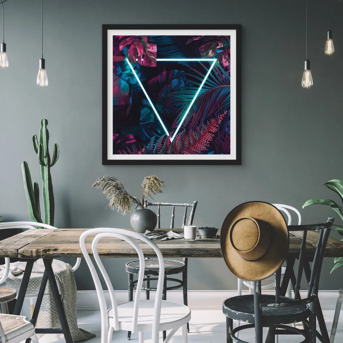 Plakat w czarnej ramie - Ogród w stylu disco - 40x40 cm