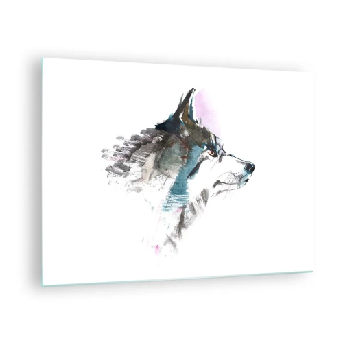 Obraz na szkle - Wilk w artystycznym stylu akwareli na białym tle - 70x50cm - O wilku mowa - Nowoczesna dekoracja ścienna do salonu i sypialni ARTTOR