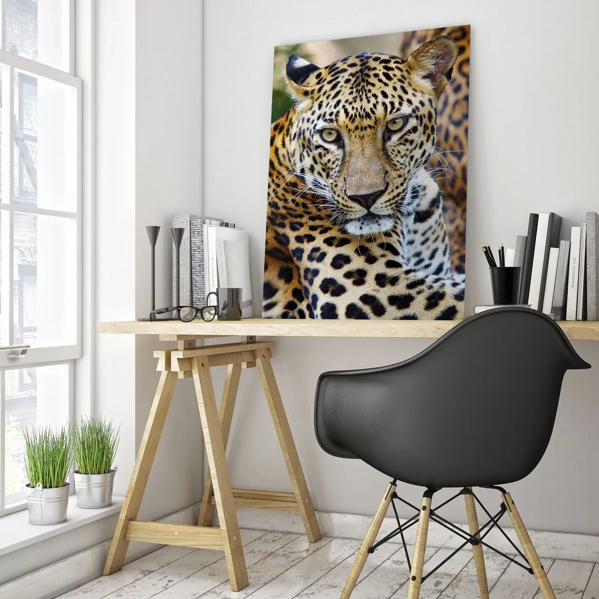 Obraz na szkle - Jaguar odpoczywający w naturalnym otoczeniu z zielonym tłem. - 80x120cm - Dziki i spokojny - Nowoczesna dekoracja ścienna do salonu i sypialni ARTTOR