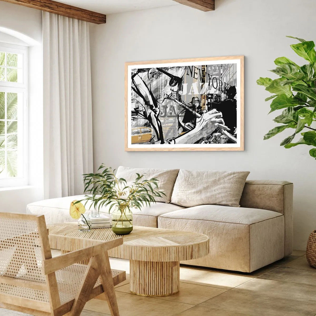 Plakat w ramie jasny dąb - W rytmie Nowego Jorku - 91x61 cm