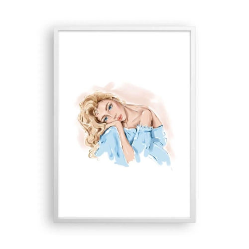 Plakat w białej ramie - Rozmarzona w błękicie - 50x70 cm
