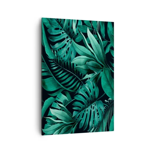 Obraz na płótnie - Tropikalne liście w odcieniach intensywnej zieleni - 70x100cm - Głębia tropikalnej zieleni - Nowoczesna dekoracja ścienna do salonu i sypialni ARTTOR