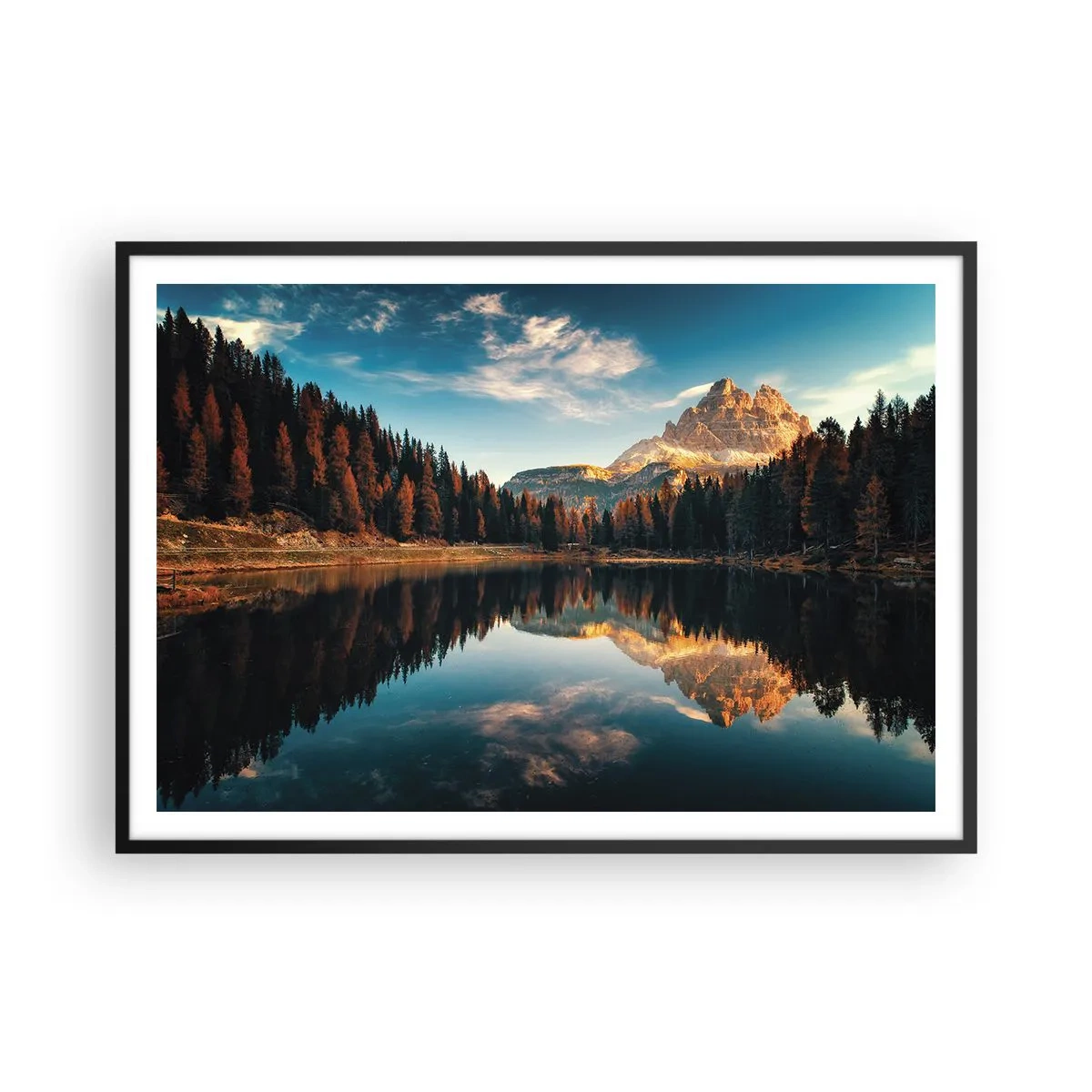 Plakat w czarnej ramie - Górski krajobraz z jeziorem i lasem - 100x70cm - Pejzaż podwójny - Nowoczesna dekoracja ścienna do salonu i sypialni ARTTOR