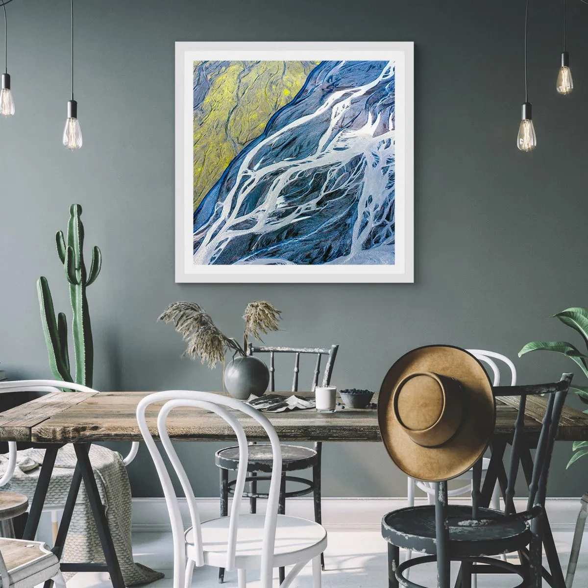 Plakat w białej ramie - Naskalne malowidła natury - 60x60 cm