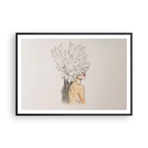 Plakat w czarnej ramie - Portret kobiety z ozdobą z piór w artystycznym stylu - 100x70cm - Piękność ukoronowana - Nowoczesna dekoracja ścienna do salonu i sypialni ARTTOR