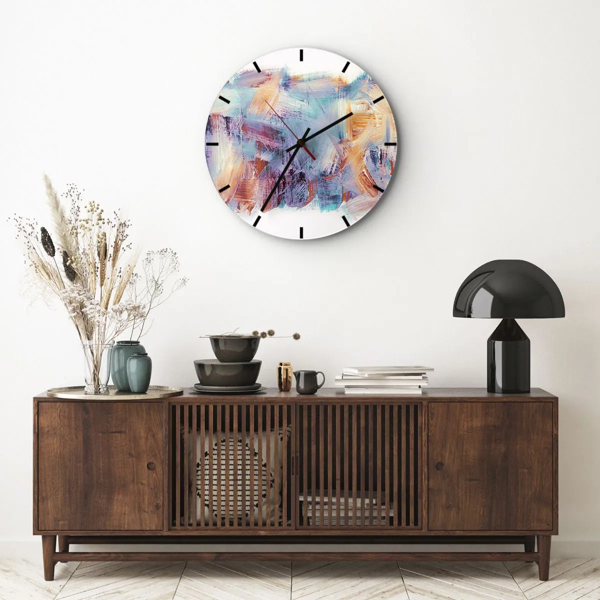 Zegar ścienny - Dynamiczne pociągnięcia pędzla w żywych kolorach - 30x30cm - Kolorowy bałagan - Nowoczesna dekoracja ścienna do salonu, kuchni i sypialni ARTTOR