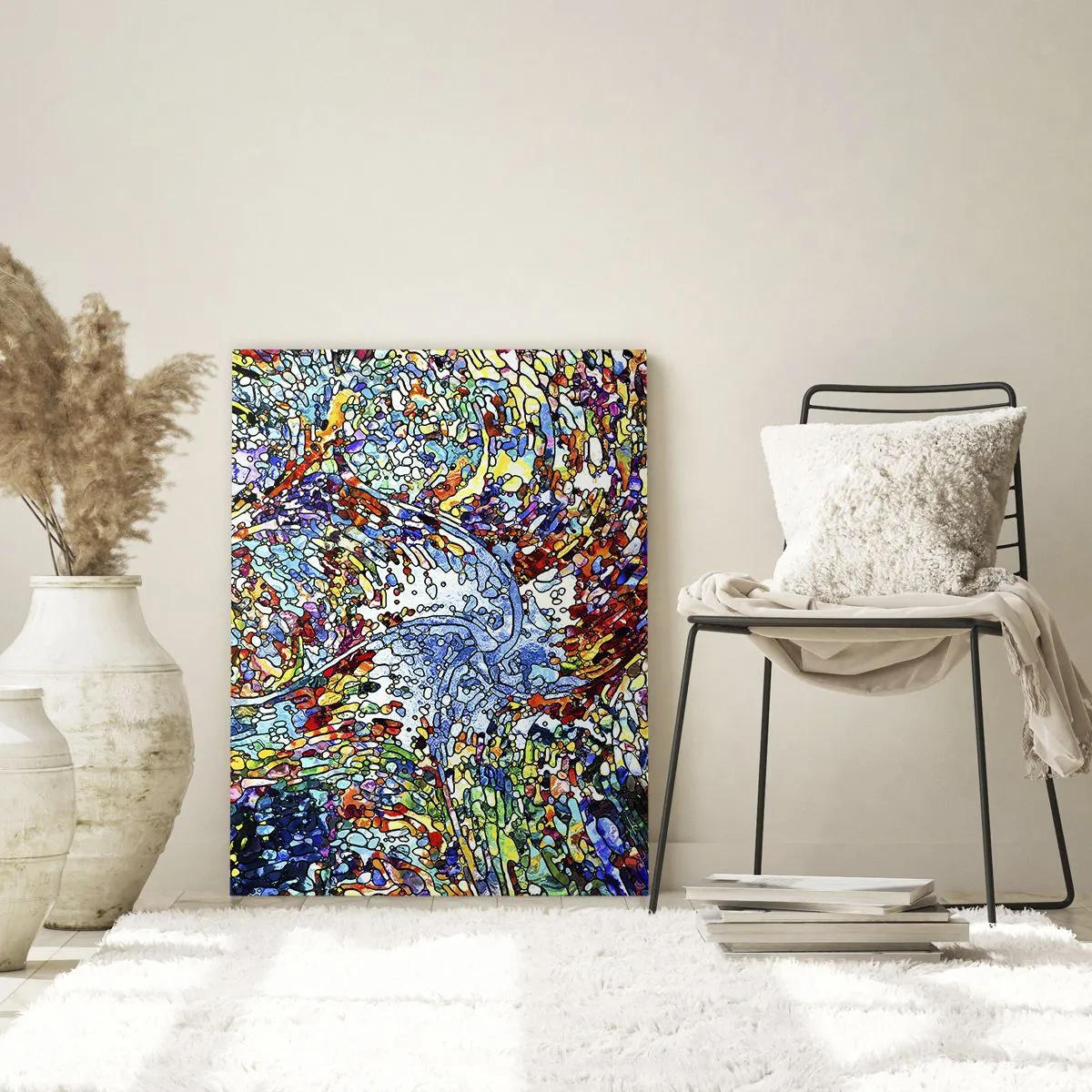 Obraz na szkle - Kolorowe abstrakcyjne wzory przypominające witraż - 50x70cm - Witraż kroplisty - Nowoczesna dekoracja ścienna do salonu, kuchni i sypialni ARTTOR