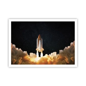 Plakat - Startująca rakieta kosmiczna na tle gwiaździstego nieba - 100x70cm - Ad astra! - Nowoczesna dekoracja ścienna do salonu i sypialni ARTTOR