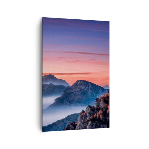 Obraz na płótnie - Górski krajobraz o wschodzie słońca z mgłami w dolinach - 80x120cm - Nad dolinami - Nowoczesna dekoracja ścienna do salonu i sypialni ARTTOR