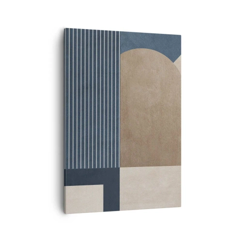 Obraz na płótnie - Minimalistyczna kompozycja geometryczna z liniami i łukami w odcieniach granatu, beżu i bieli - 50x70cm - Kompozycja prostoty i krągłości - Nowoczesna dekoracja ścienna do salonu, kuchni i sypialni ARTTOR