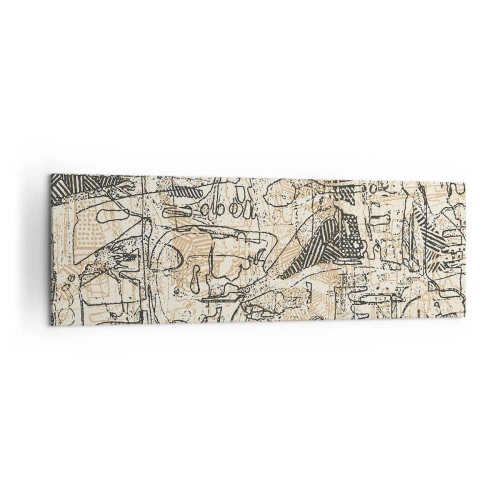 Obraz na płótnie - Abstrakcyjne wzory i linie na beżowym tle - 160x50cm - Czeka na rozszyfrowanie - Nowoczesna dekoracja ścienna do salonu i sypialni ARTTOR