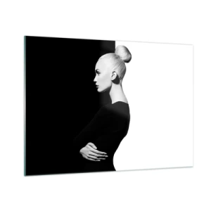 Obraz na szkle - Czarno-biały portret kobiety w eleganckim koku - 100x70cm - Po prostu kobieta - Nowoczesna dekoracja ścienna do salonu, kuchni i sypialni ARTTOR