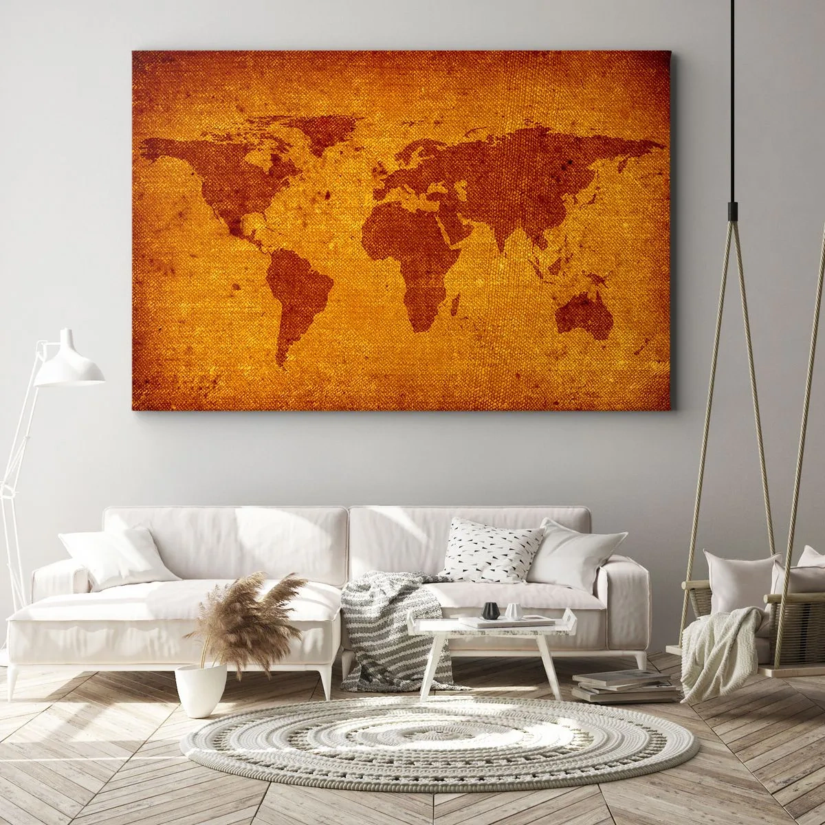 Obraz na płótnie - Mapa świata w stylu vintage na tle w odcieniach brązu i złota. - 70x50cm - Zaproszenie do podróży - Nowoczesna dekoracja ścienna do salonu i sypialni ARTTOR