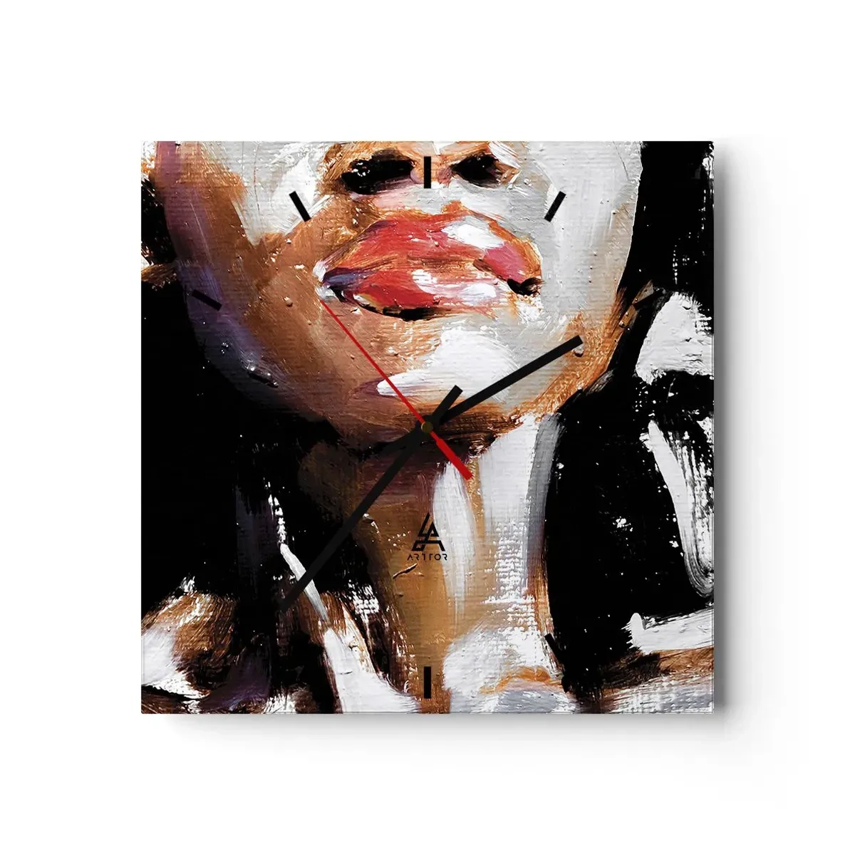Zegar ścienny - Portret kobiety w ekspresyjnym stylu malarskim na ciemnym tle - 30x30cm - Duma bez uprzedzeń - Nowoczesna dekoracja ścienna do salonu i sypialni ARTTOR