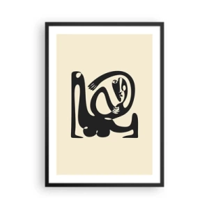 Plakat w czarnej ramie - Abstrakcyjna postać na beżowym tle w czarnej linii - 50x70cm - Prawie Picasso - Nowoczesna dekoracja ścienna do salonu i sypialni ARTTOR