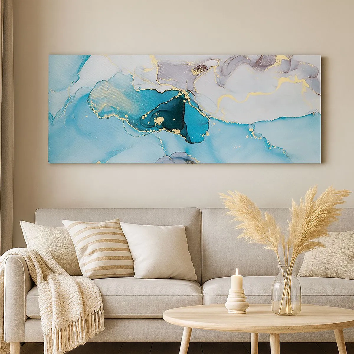 Obraz na płótnie - Studium spotkania szarości z turkusem - 100x40 cm