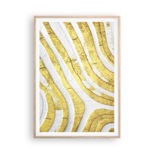 Plakat w ramie jasny dąb - Kompozycja w bieli i złocie - 70x100 cm