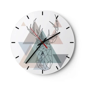 Zegar ścienny - Geometryczny wizerunek jelenia na tle trójkątów - 30x30cm - W geometrycznym lesie - Nowoczesna dekoracja ścienna do salonu, kuchni i sypialni ARTTOR