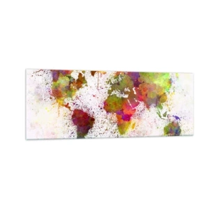 Obraz na szkle - Kolorowa mapa świata w abstrakcyjnej stylistyce - 140x50cm - Jakoś tak samo wyszło - Nowoczesna dekoracja ścienna do salonu i sypialni ARTTOR